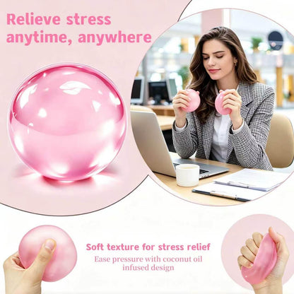 Coconut Oil Squishy Stress Ball, Shapeable and No Rebound. Soft Elastic Fidget Toy for Adults and Kids. Anxiety Relief, Office Desk Calming, Birthday Pink.（Pink）