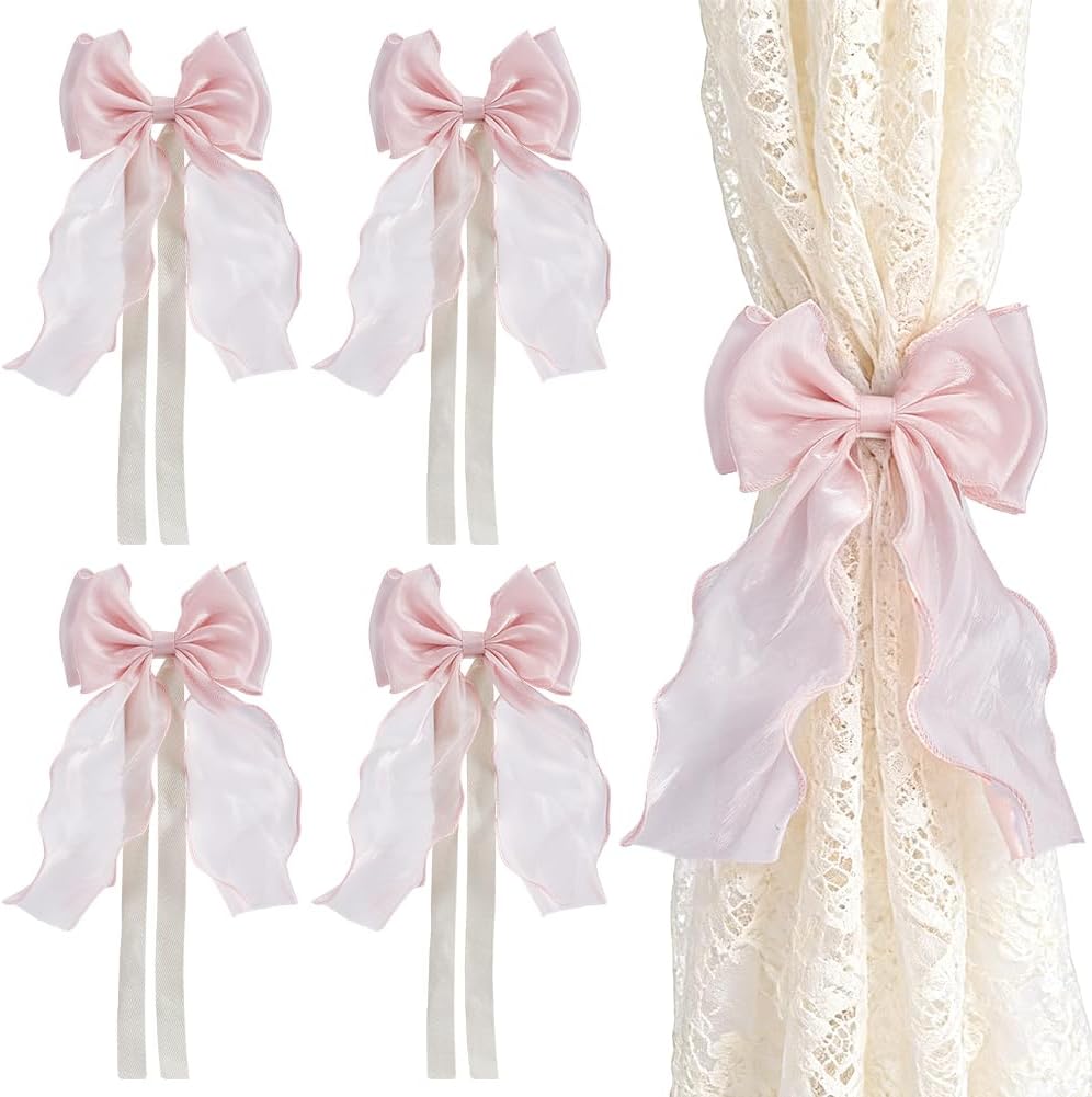 4pcs Bow Curtain Tiebacks French Silky Curtain Holdbacks