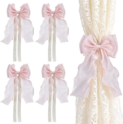 4pcs Bow Curtain Tiebacks French Silky Curtain Holdbacks
