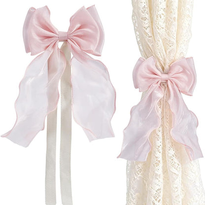 4pcs Bow Curtain Tiebacks French Silky Curtain Holdbacks