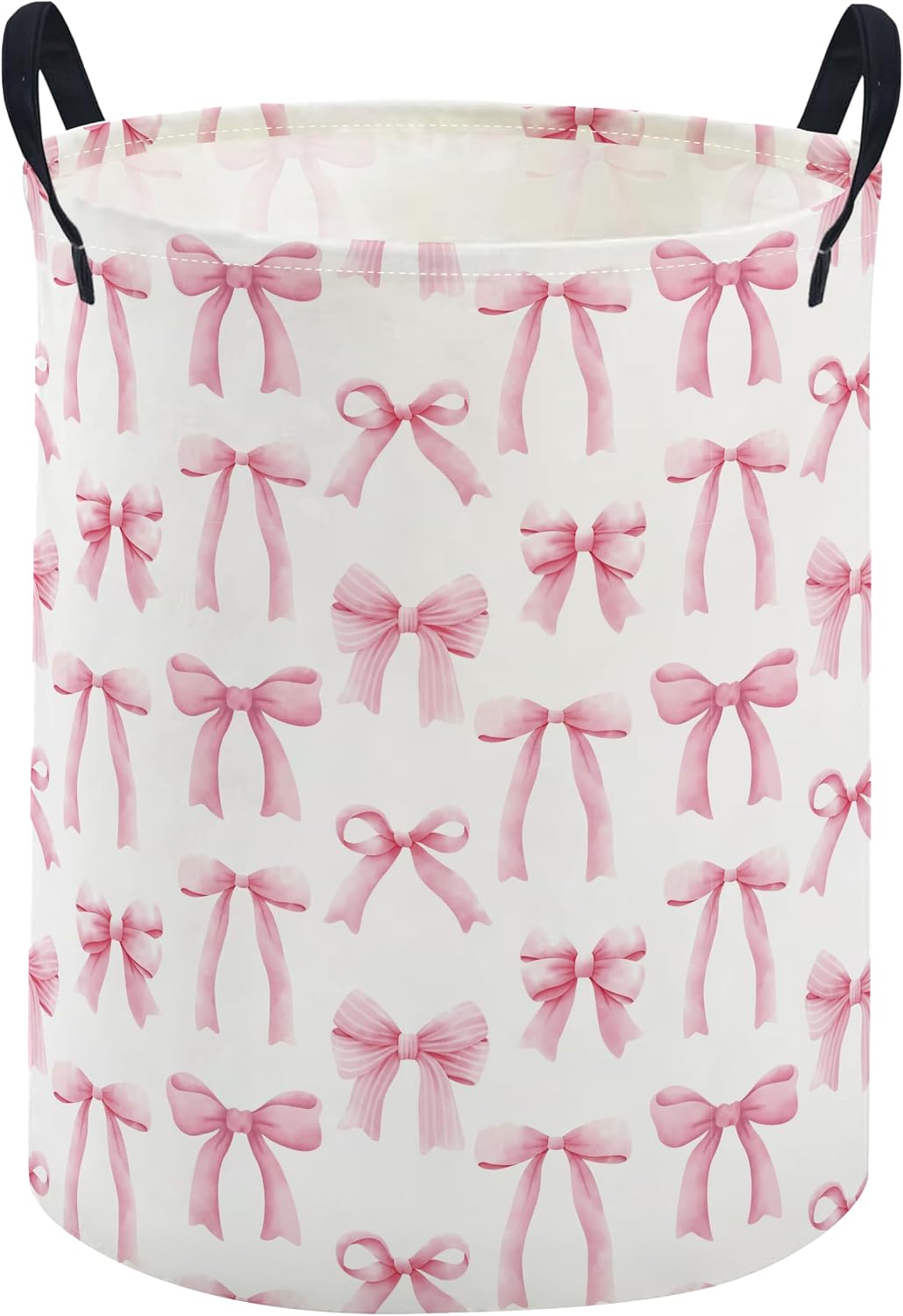 Kids Laundry Basket,Pink Hamper Collapsible Canvas Waterproof Storage Bin for Girls, Cute Hamper,Gift Baskets(Bowknot)