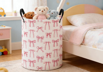 Kids Laundry Basket,Pink Hamper Collapsible Canvas Waterproof Storage Bin for Girls, Cute Hamper,Gift Baskets(Bowknot)