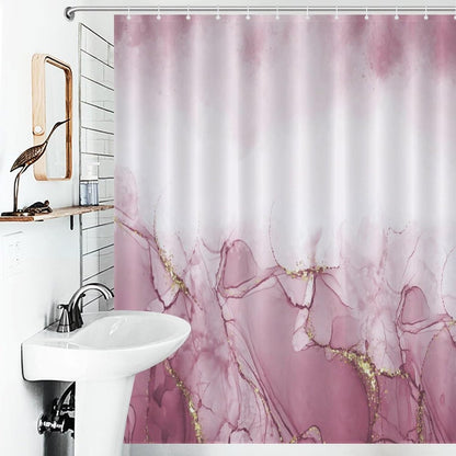 Pink Shower Curtain Modern Abstract Marble Luxury Gold Ink Texture Art Print Waterproof Bath Curtain for Bathroom Decor with 12 Hooks 66x72 Inch