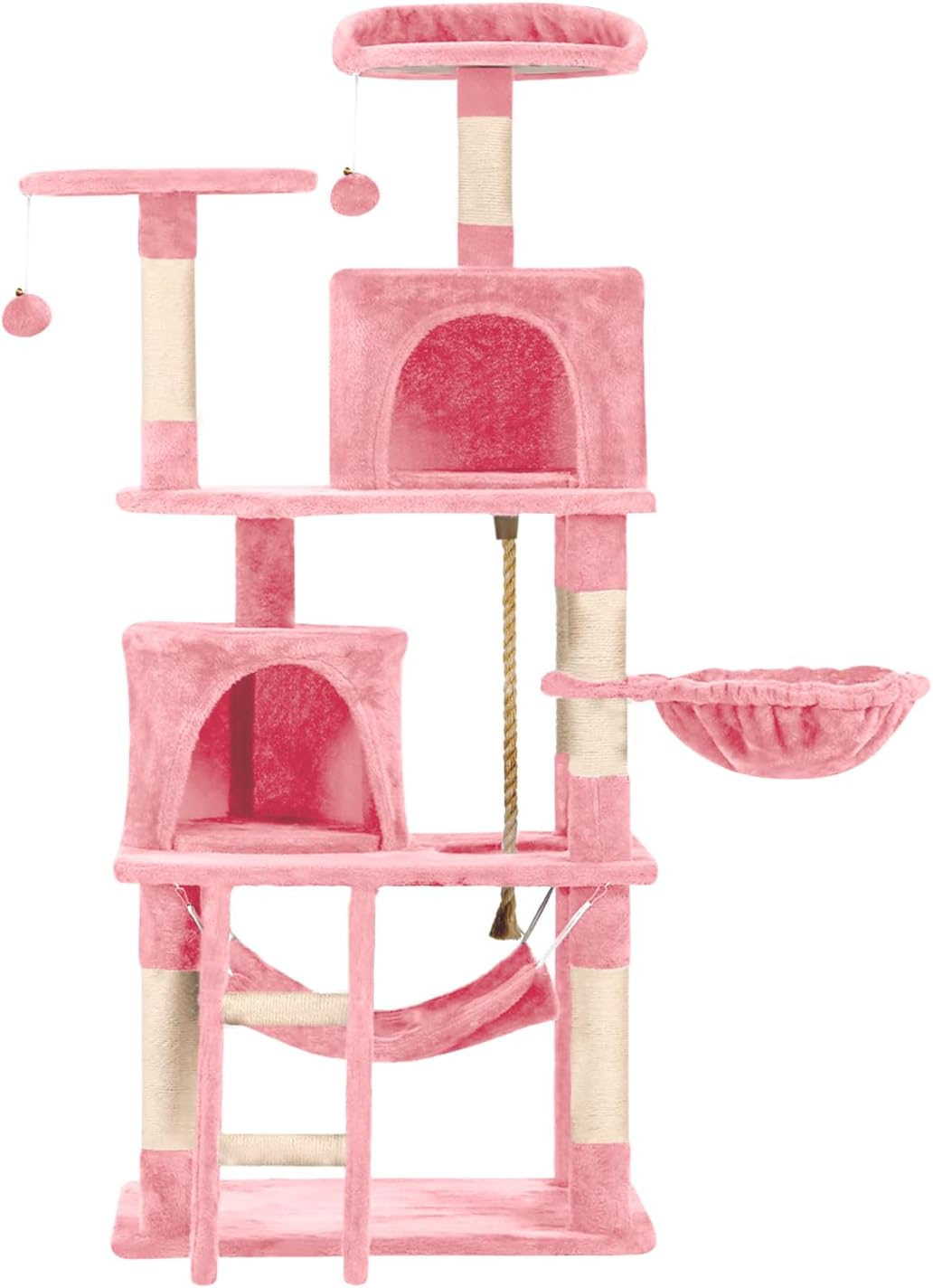 61in Cat Tree Tower for Indoor Cats with Cozy Basket & Hammock