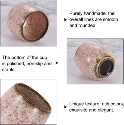Chinese Ceramic Teacups 5.75oz Traditional Gong Fu Tea Set Ceramic Mate Teacup Japanese No Handle Small Coffee Cup for Mate Tea Coffee Wine Drinks, Light Pink