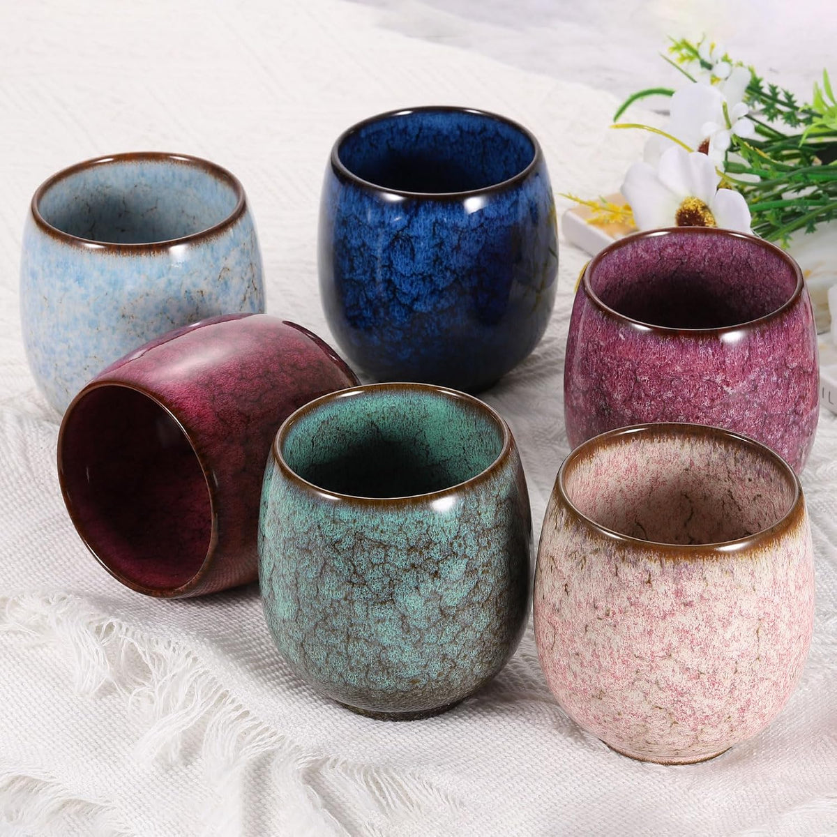 Chinese Ceramic Teacups 5.75oz Traditional Gong Fu Tea Set Ceramic Mate Teacup Japanese No Handle Small Coffee Cup for Mate Tea Coffee Wine Drinks, Light Pink