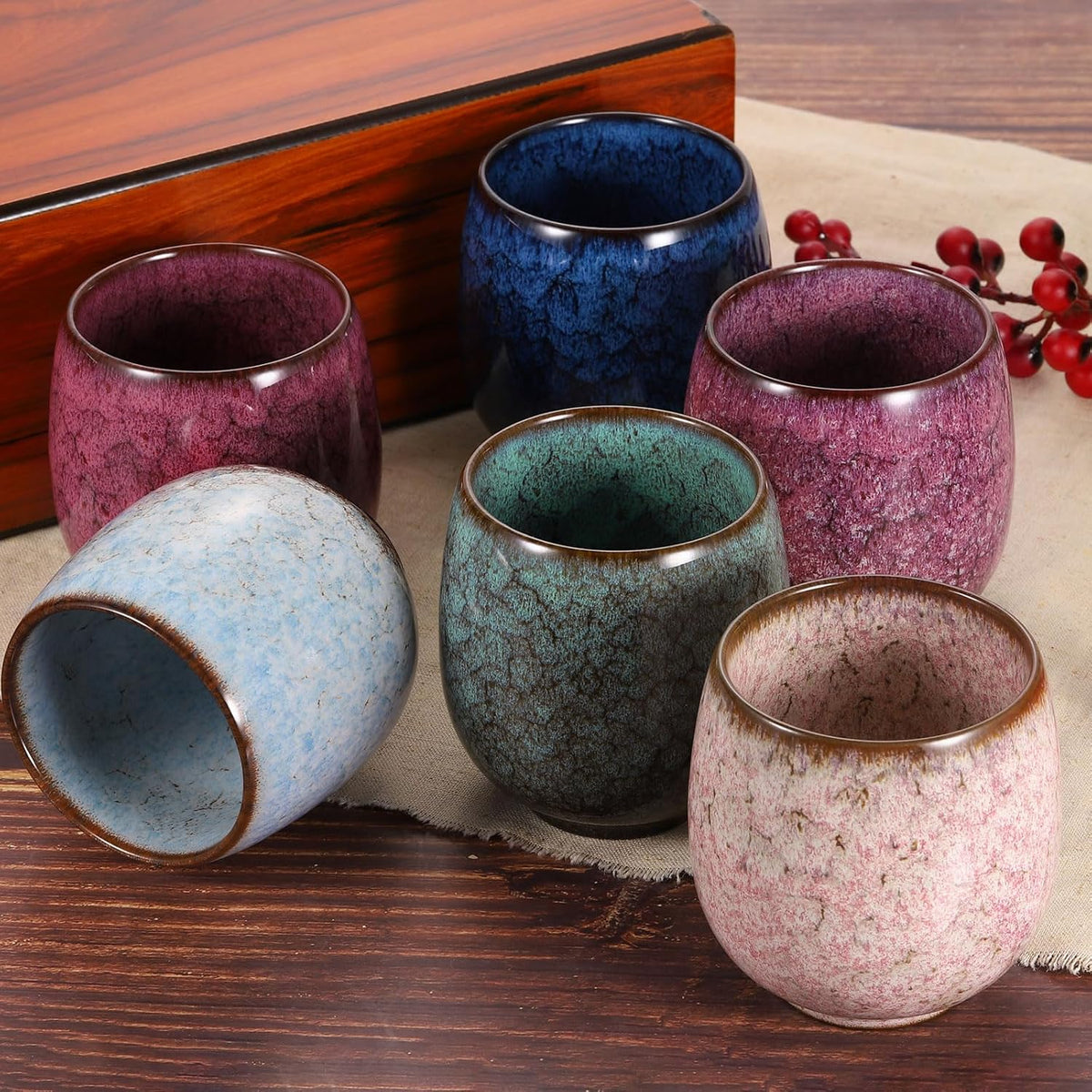 Chinese Ceramic Teacups 5.75oz Traditional Gong Fu Tea Set Ceramic Mate Teacup Japanese No Handle Small Coffee Cup for Mate Tea Coffee Wine Drinks, Light Pink