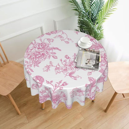 Floral Tablecloth 70x70 Inch Round, Pink Flower Table Cloth, Chinoiserie Floral Tablecloths Polyester Fabric Farmhouse Decorative for Spring Home Kitchen Dining Party