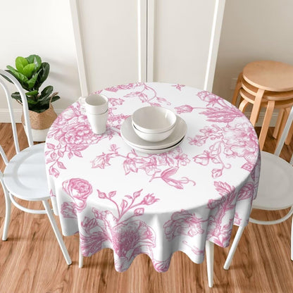 Floral Tablecloth 70x70 Inch Round, Pink Flower Table Cloth, Chinoiserie Floral Tablecloths Polyester Fabric Farmhouse Decorative for Spring Home Kitchen Dining Party