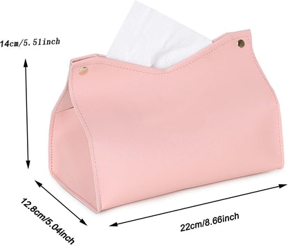 1PCS PU Leather Tissue Box Cover, Rectangle Facial Paper Organizer Dispenser, Modern Tissue Case Holder for Vanity Countertop Nightstands Living Room Office Desk Car (Pink)