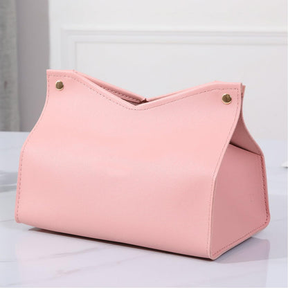 1PCS PU Leather Tissue Box Cover, Rectangle Facial Paper Organizer Dispenser, Modern Tissue Case Holder for Vanity Countertop Nightstands Living Room Office Desk Car (Pink)
