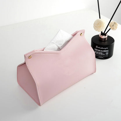 1PCS PU Leather Tissue Box Cover, Rectangle Facial Paper Organizer Dispenser, Modern Tissue Case Holder for Vanity Countertop Nightstands Living Room Office Desk Car (Pink)