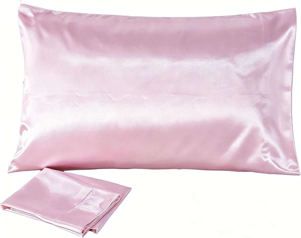 Juwenin Bedding,Luxury Satin Pillowcase with Zipper (Silky Satin Pillow Case for Hair) Set of 2 (Pink, Standard(20''x26''))