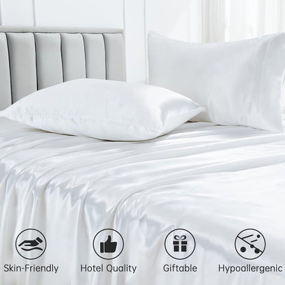 RV Short Queen Size 4-Piece Sheet Set 12 Momme Flawless Smooth Mulberry Silk Bed Sheets Set Fits 14-18" Deep Pocket (Solid, Peach)