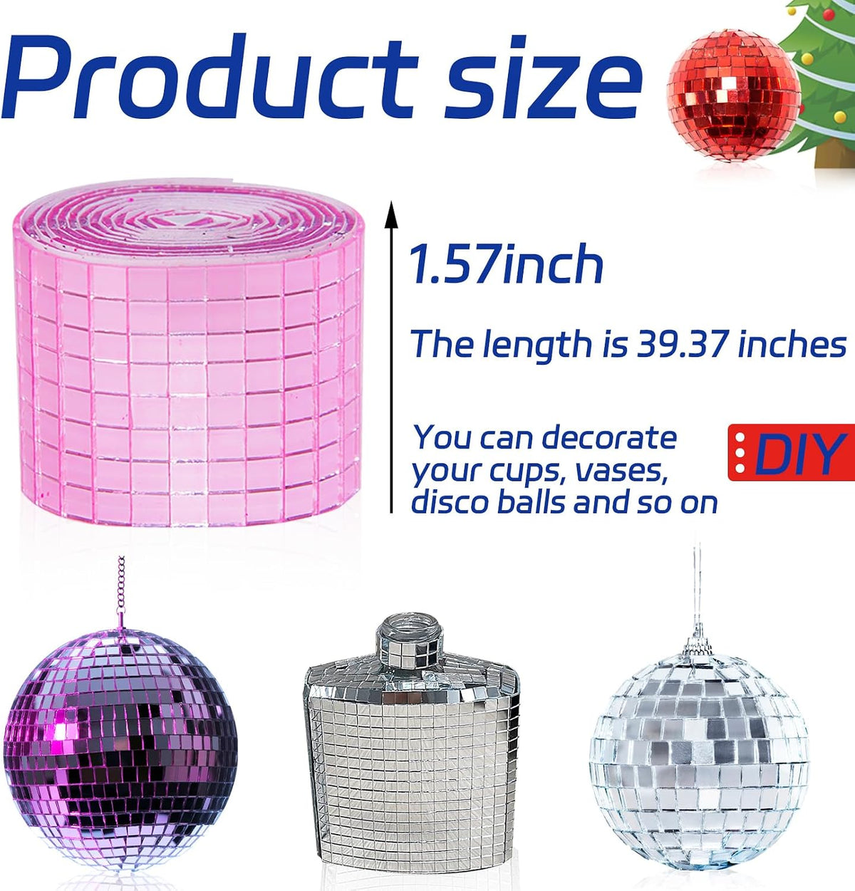 Pink Self Adhesive Glass Mirror Mosaic Tiles, 5 x 5 mm Square Mirror Tiles 3200 Pieces for DIY Craft, Interior, Art Collage, Card Making, Cups 2 Rolls