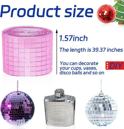 Pink Self Adhesive Glass Mirror Mosaic Tiles, 5 x 5 mm Square Mirror Tiles 3200 Pieces for DIY Craft, Interior, Art Collage, Card Making, Cups 2 Rolls