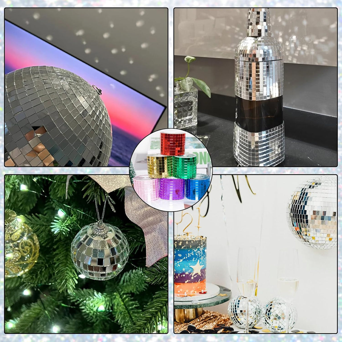 Pink Self Adhesive Glass Mirror Mosaic Tiles, 5 x 5 mm Square Mirror Tiles 3200 Pieces for DIY Craft, Interior, Art Collage, Card Making, Cups 2 Rolls