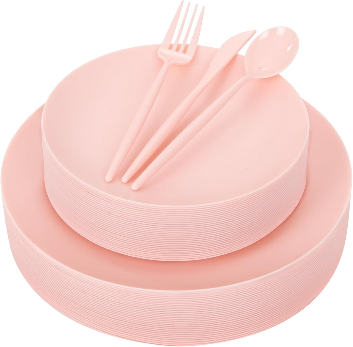 150pcs Heavy Duty Pink Plastic Plates for Wedding Matte Set