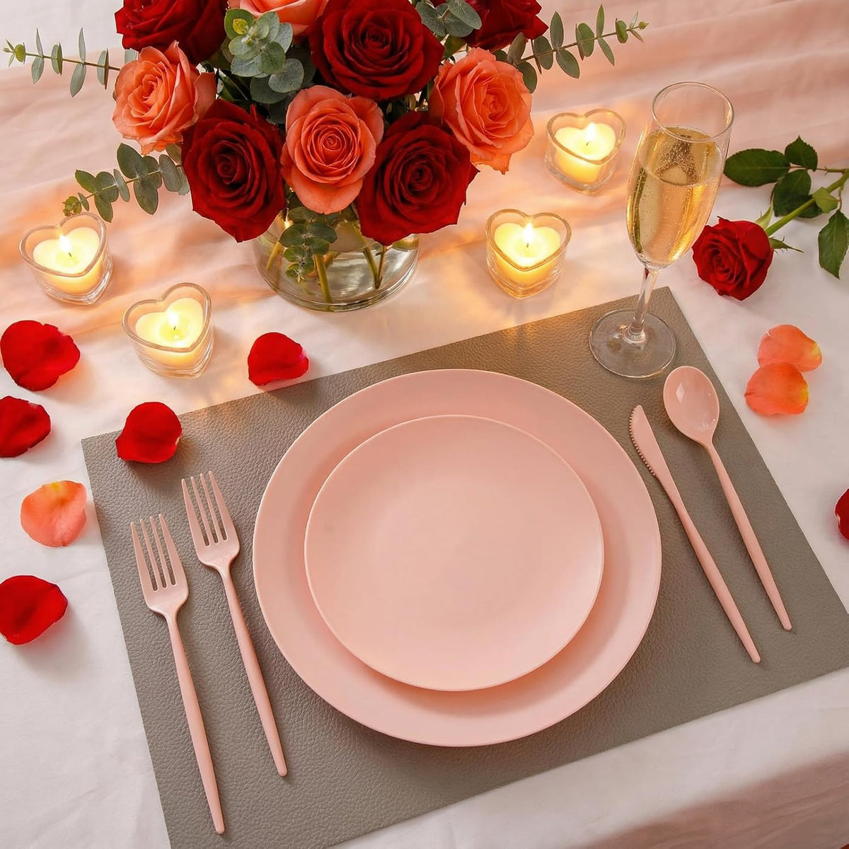 150pcs Heavy Duty Pink Plastic Plates for Wedding Matte Set