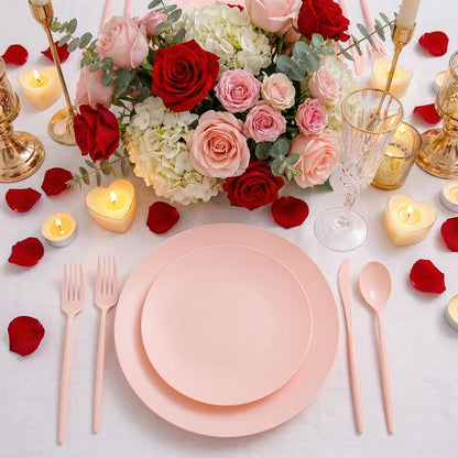 150pcs Heavy Duty Pink Plastic Plates for Wedding Matte Set