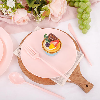 150pcs Heavy Duty Pink Plastic Plates for Wedding Matte Set