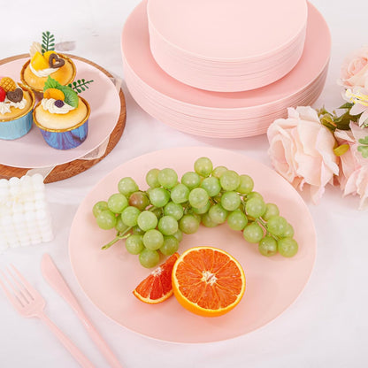 150pcs Heavy Duty Pink Plastic Plates for Wedding Matte Set