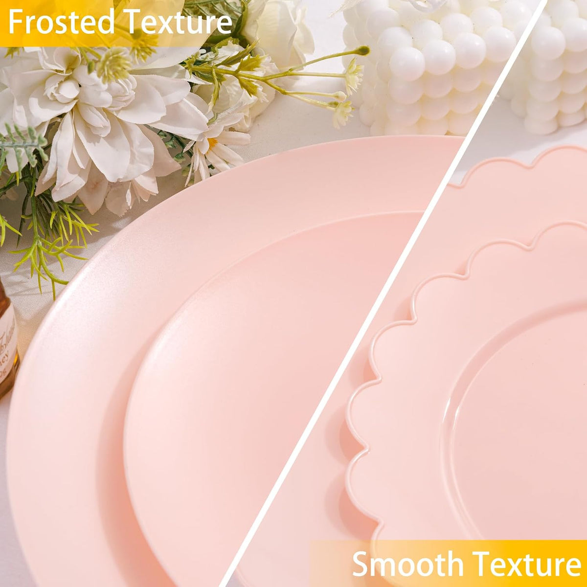 150pcs Heavy Duty Pink Plastic Plates for Wedding Matte Set