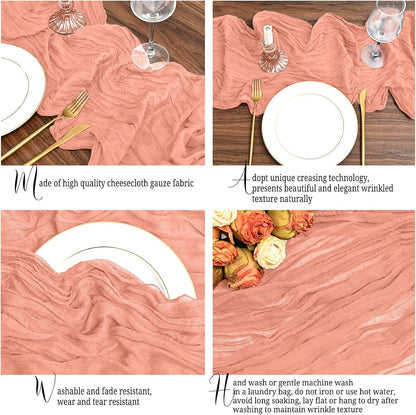 12 Pack Coral Table Runner 10Ft Cheesecloth Table Runner Rustic Gauze Table Runners Romantic Long Sheer Fabric Cheese Cloth Table Runners for Wedding Party Bridal Baby Shower