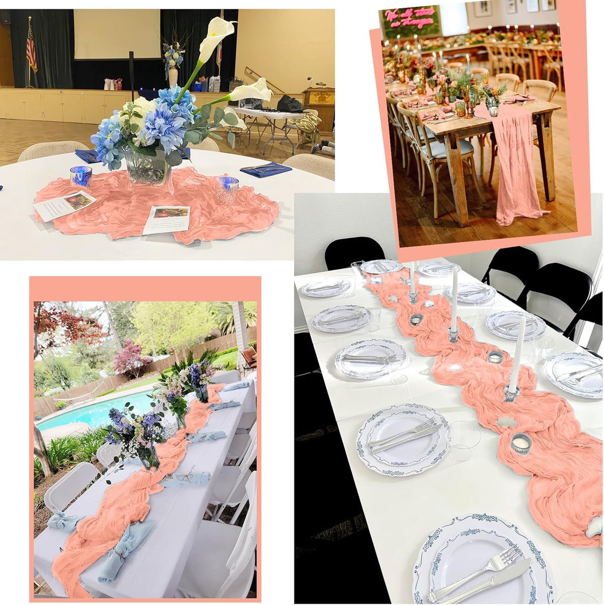 12 Pack Coral Table Runner 10Ft Cheesecloth Table Runner Rustic Gauze Table Runners Romantic Long Sheer Fabric Cheese Cloth Table Runners for Wedding Party Bridal Baby Shower