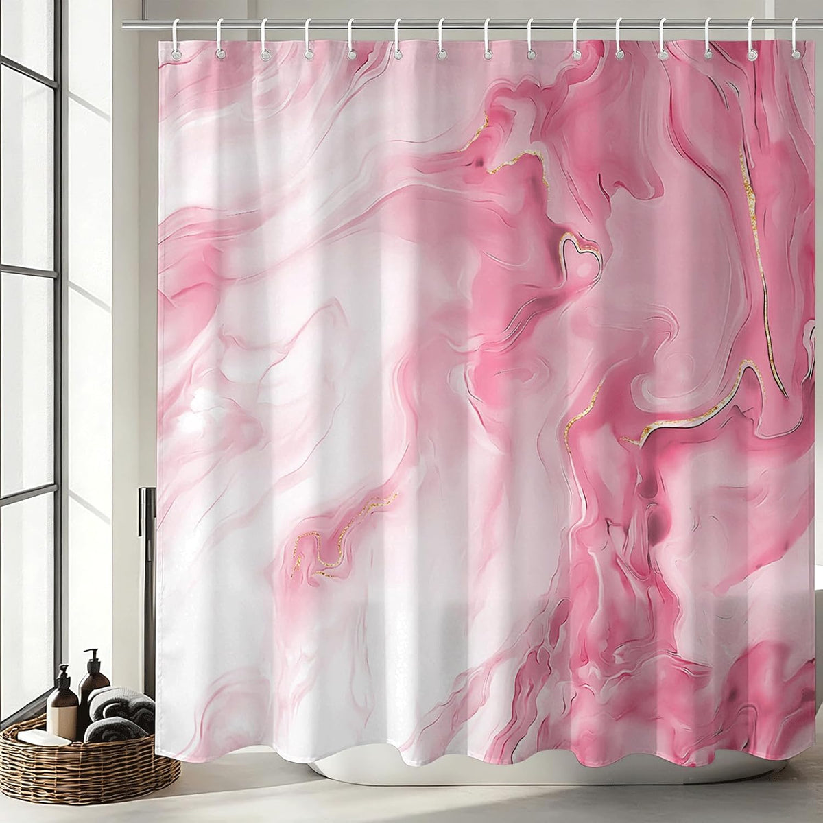 Shower Curtains Pink Marble Shower Curtain for Bathroom 72 X 72 Inch