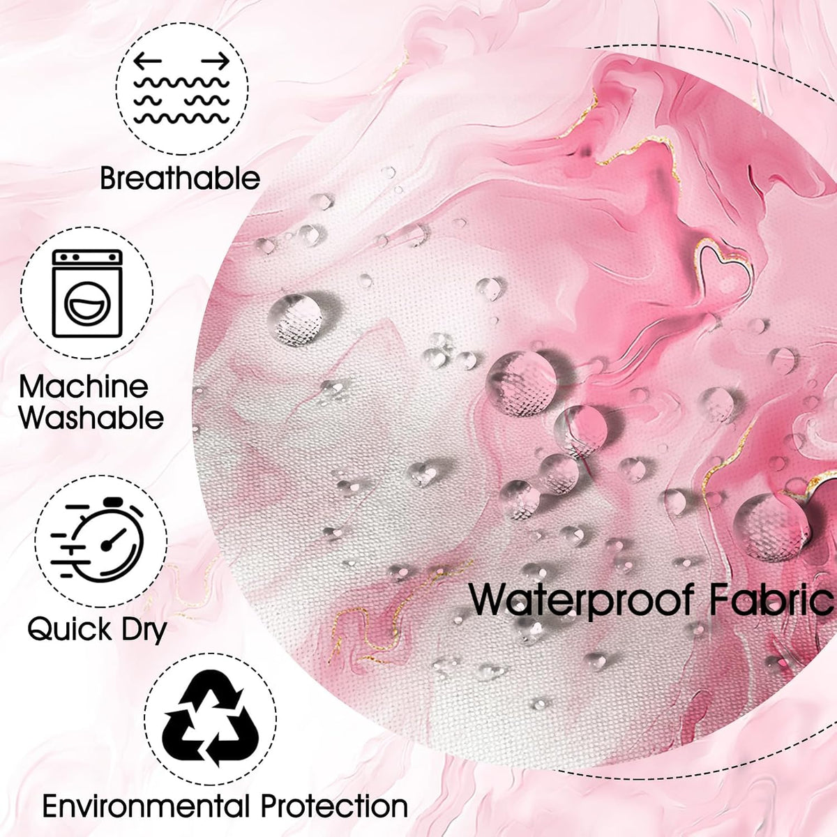 Shower Curtains Pink Marble Shower Curtain for Bathroom 72 X 72 Inch