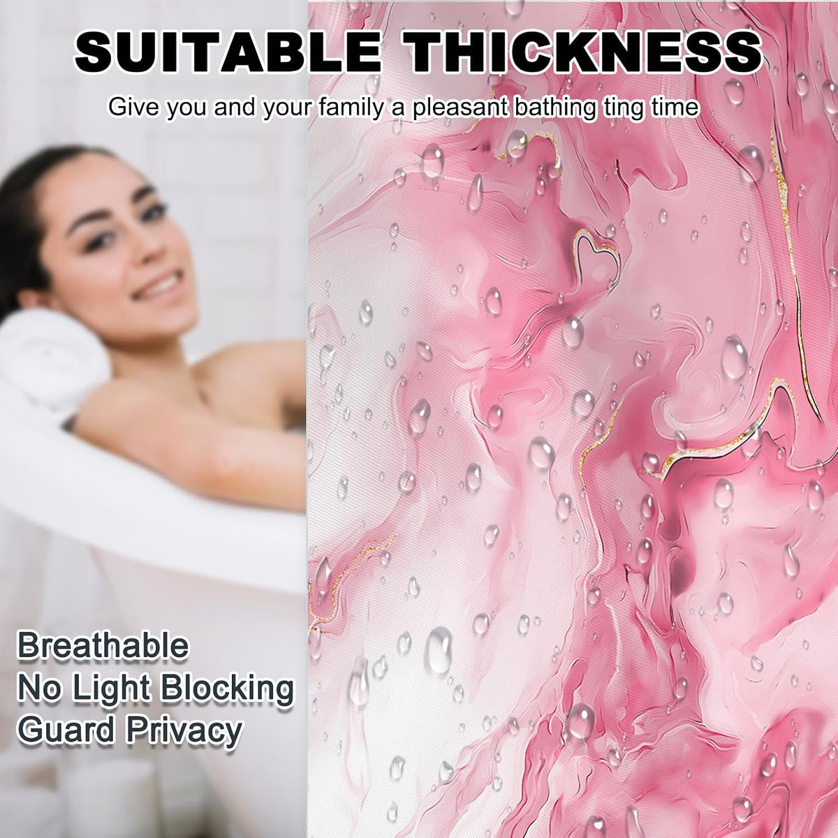 Shower Curtains Pink Marble Shower Curtain for Bathroom 72 X 72 Inch