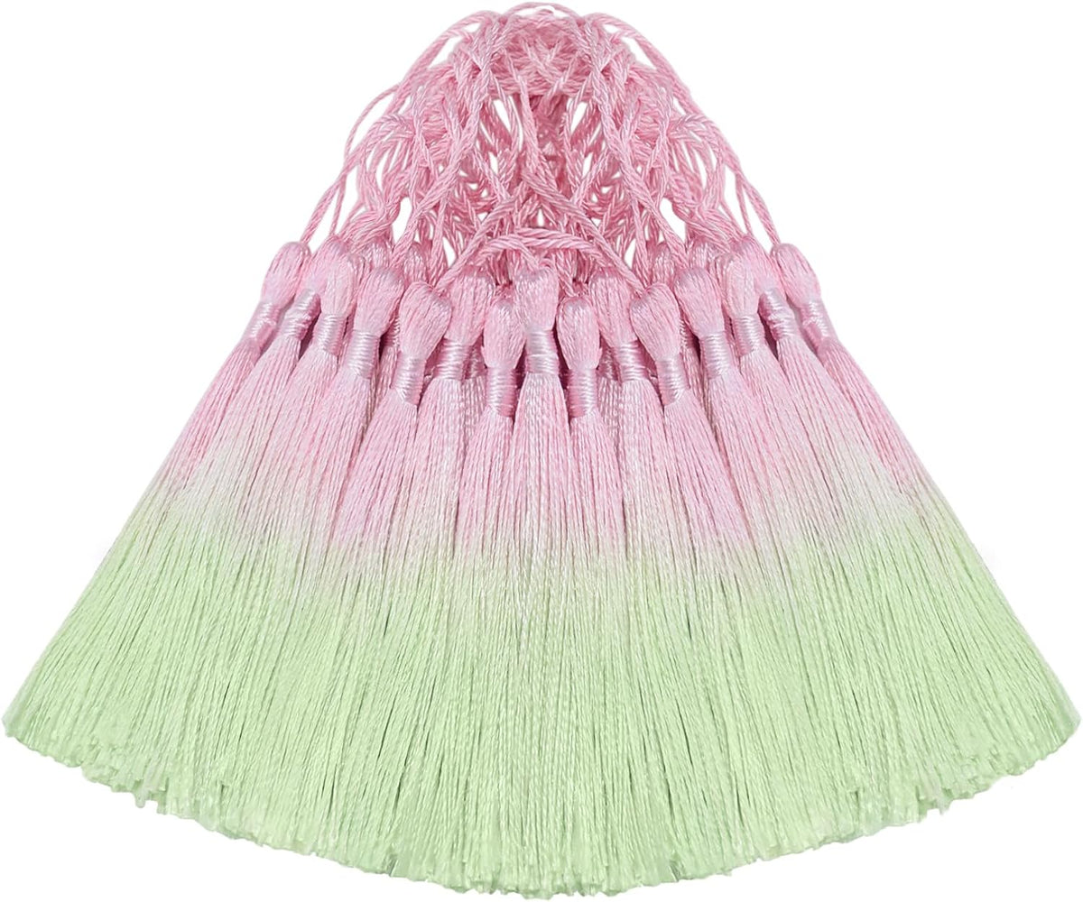 50Pcs 5 Inch Bulk Bookmark Tassel Kit for Graduation, Keychain(Pink Green)