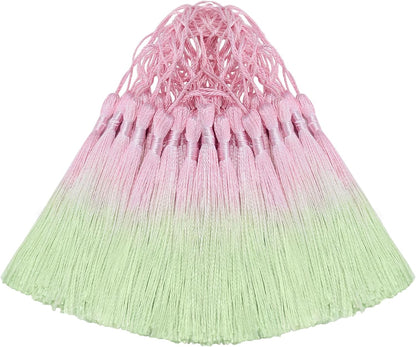 50Pcs 5 Inch Bulk Bookmark Tassel Kit for Graduation, Keychain(Pink Green)