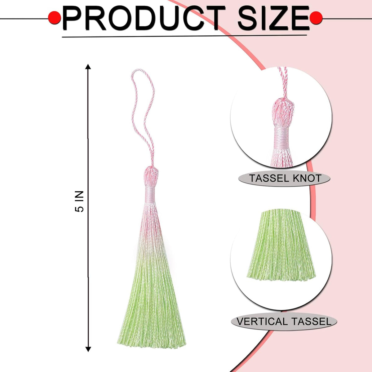 50Pcs 5 Inch Bulk Bookmark Tassel Kit for Graduation, Keychain(Pink Green)