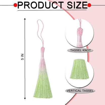 50Pcs 5 Inch Bulk Bookmark Tassel Kit for Graduation, Keychain(Pink Green)