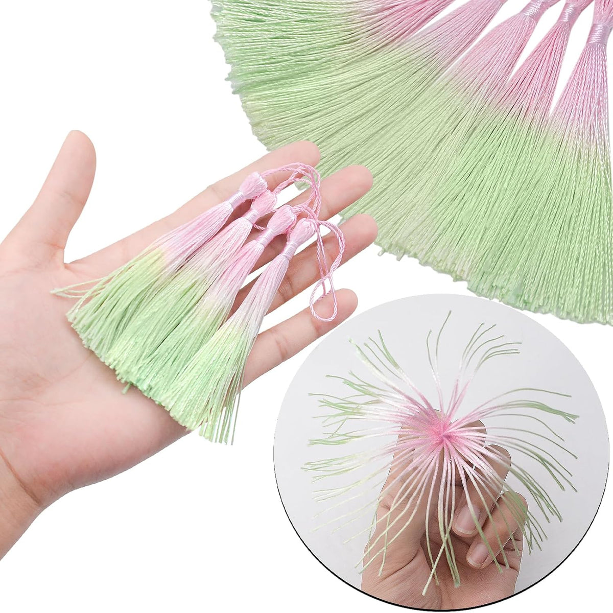 50Pcs 5 Inch Bulk Bookmark Tassel Kit for Graduation, Keychain(Pink Green)