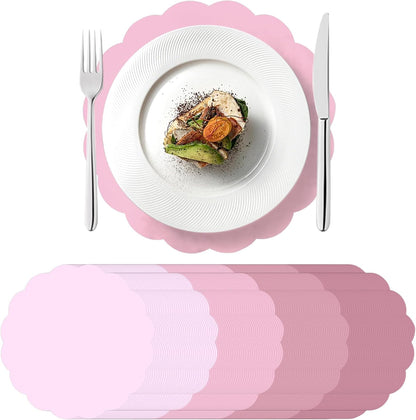 120 Pcs Round Dusty Pink Paper Placemats 13.5 Inch Scalloped Disposable Place Mats Doilies Table Place Mats Tea Party Paper Placemats for Valentine Birthday Wedding Banquet Party