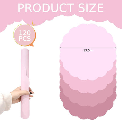 120 Pcs Round Dusty Pink Paper Placemats 13.5 Inch Scalloped Disposable Place Mats Doilies Table Place Mats Tea Party Paper Placemats for Valentine Birthday Wedding Banquet Party