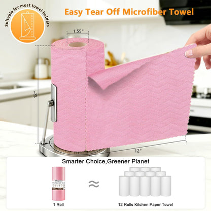 Viraelive Microfiber Cleaning Cloth Roll, 50 Pack, Pink Wave, 12"x12"