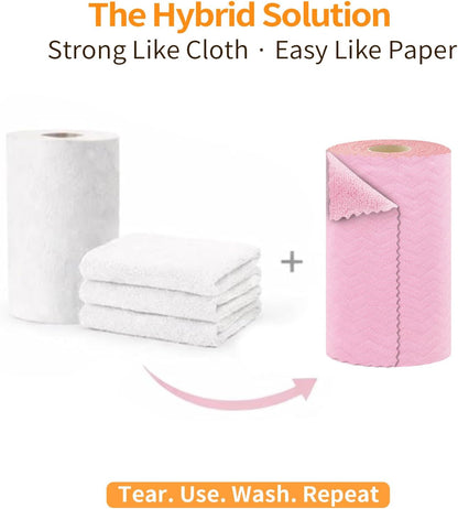 Viraelive Microfiber Cleaning Cloth Roll, 50 Pack, Pink Wave, 12"x12"