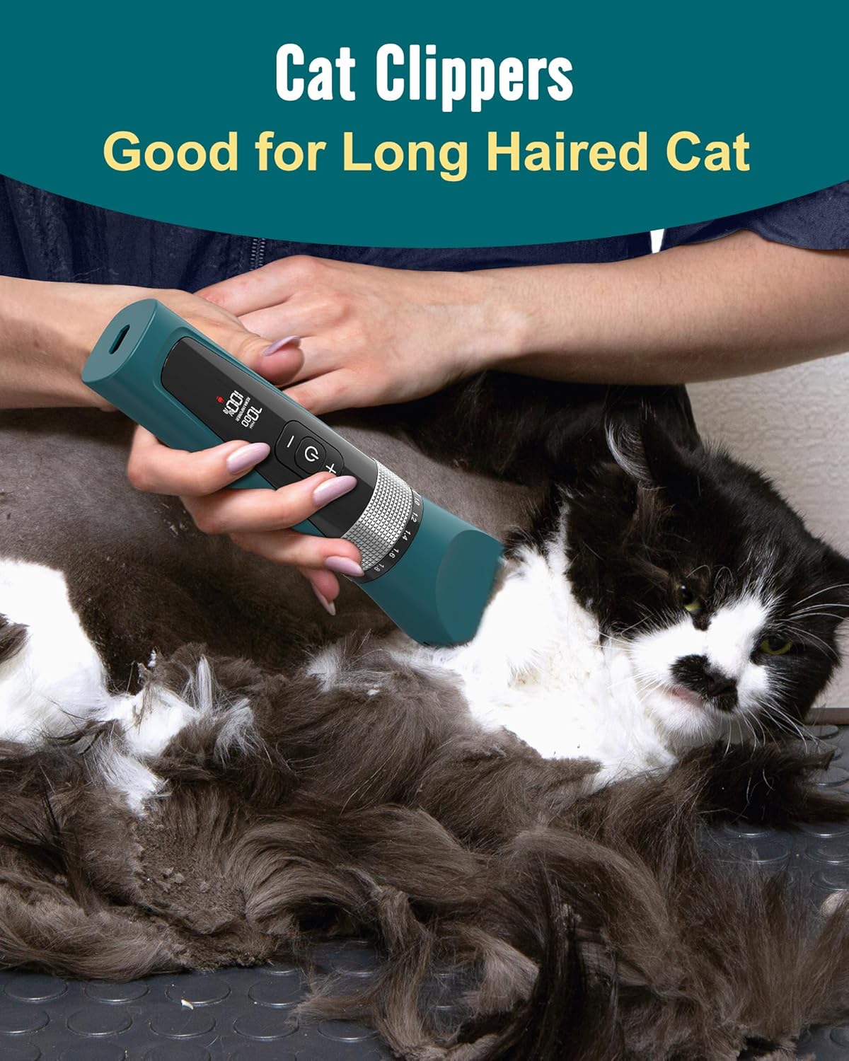 oneisall Cat Clippers for Matted Hair, 5-Speed Quiet Cat Grooming kit, Cordless Pet Shaver for Long Hair,Waterproof Pet Trimmer, Pet Clippers for Cats(Green)