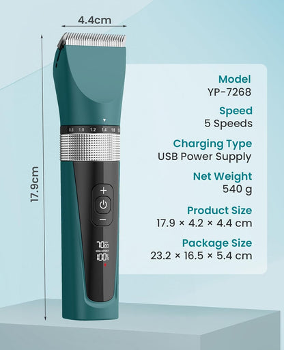 oneisall Cat Clippers for Matted Hair, 5-Speed Quiet Cat Grooming kit, Cordless Pet Shaver for Long Hair,Waterproof Pet Trimmer, Pet Clippers for Cats(Green)