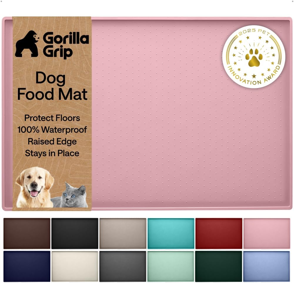 Dog Food Mat, 100% Waterproof Silicone, 18.5x11.5 Light Pink
