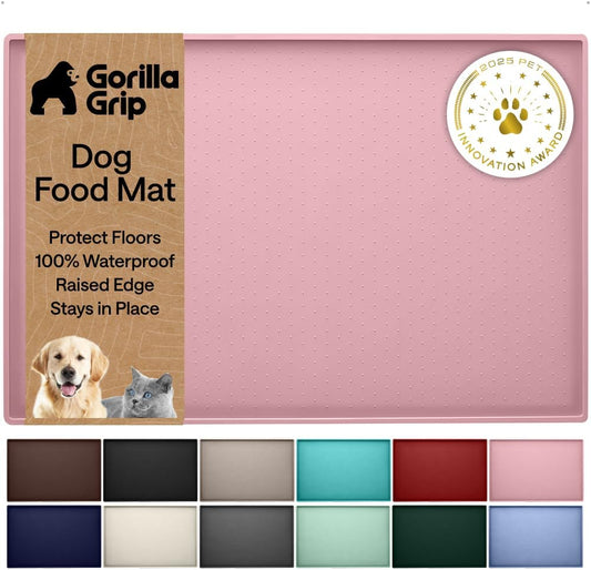 Dog Food Mat, 100% Waterproof Silicone, 18.5x11.5 Light Pink