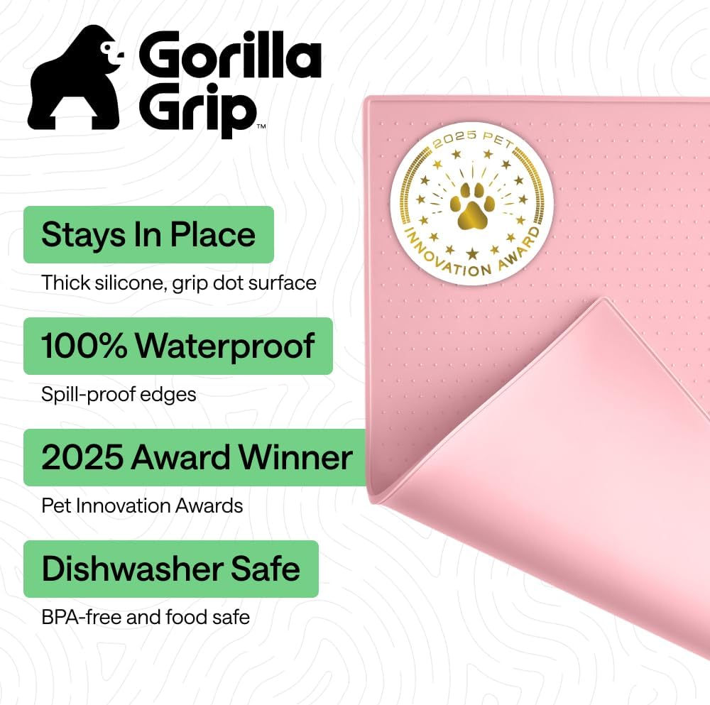 Dog Food Mat, 100% Waterproof Silicone, 18.5x11.5 Light Pink