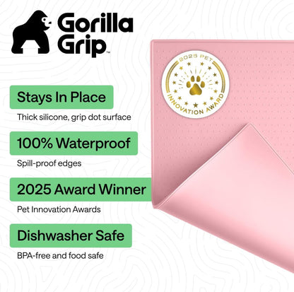 Dog Food Mat, 100% Waterproof Silicone, 18.5x11.5 Light Pink