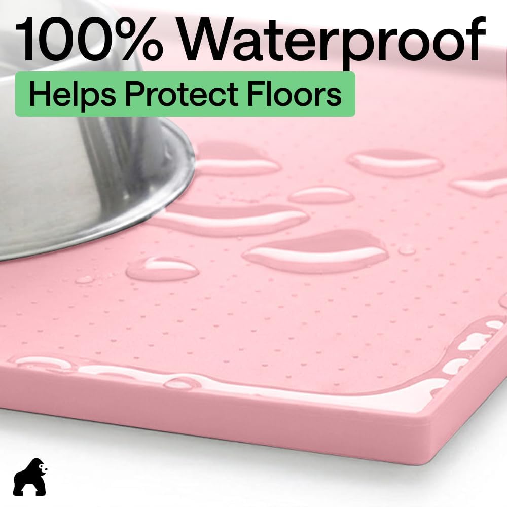 Dog Food Mat, 100% Waterproof Silicone, 18.5x11.5 Light Pink