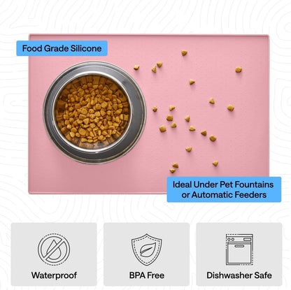 Dog Food Mat, 100% Waterproof Silicone, 18.5x11.5 Light Pink