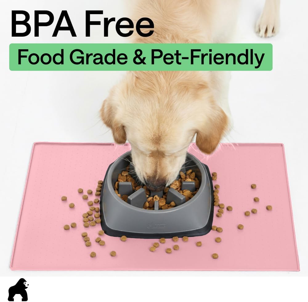 Dog Food Mat, 100% Waterproof Silicone, 18.5x11.5 Light Pink